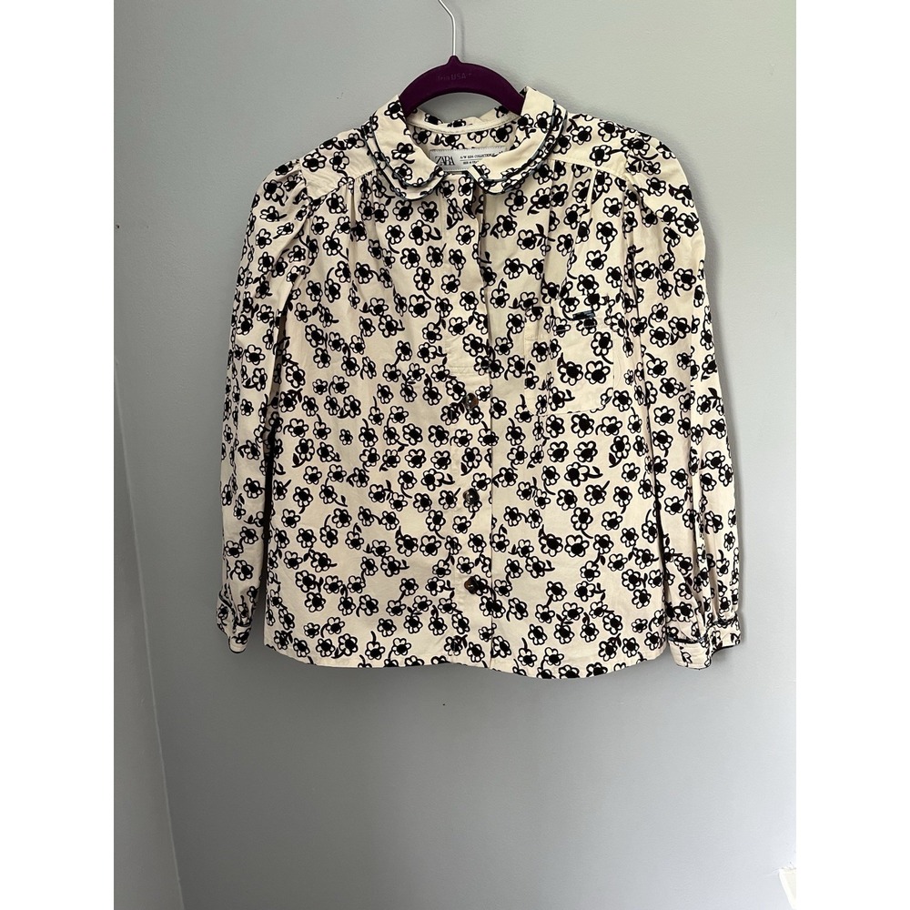 Zara Girls Limited Edition Long Sleeve Shirt Size 10 Years Beige Chocolate Flora